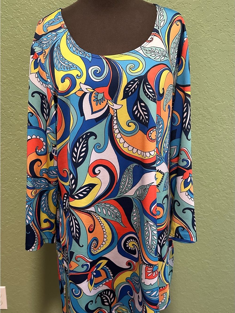 Slinky Brand Multicolor Scoop Neck Tunic with Paisley Swirls